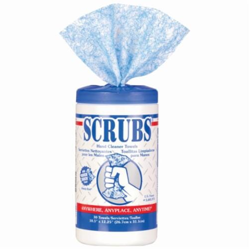 SCRUBS® 42230 Hand Cleaner Towel, 30 Towels, Cloth, Blue/White